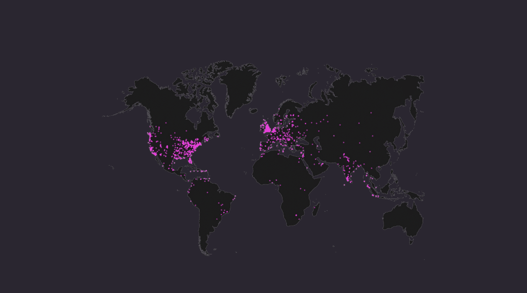 A world map with markers on it