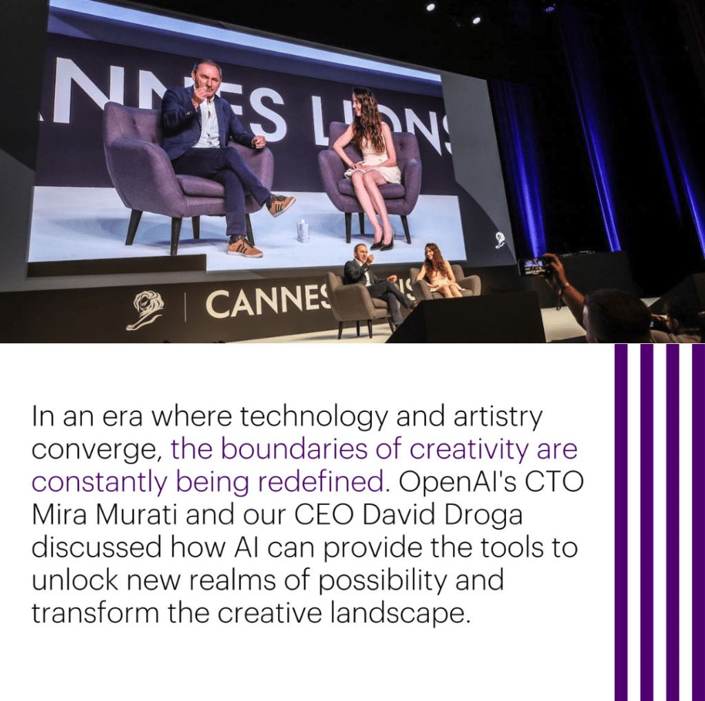 OpenAI's CTO Mira Murati and our CEO David Droga discussed how AI can provide the tools to unlock new realms of possibility and transform the creative landscape.